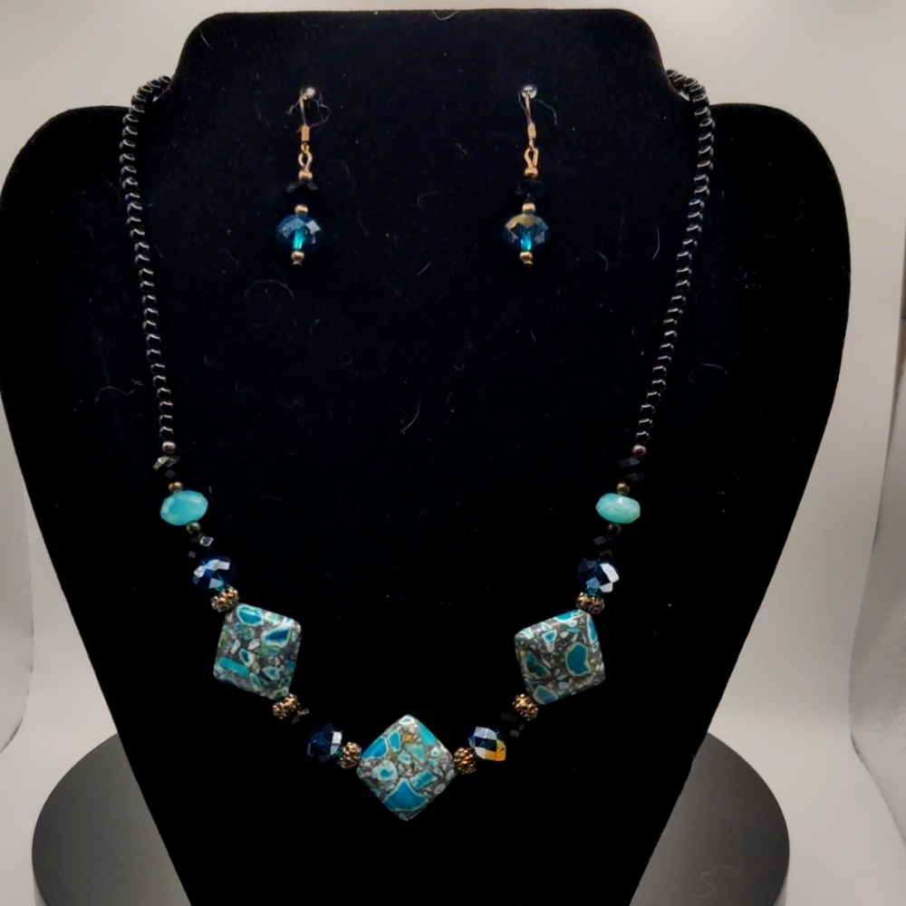 Handmade Mosaic Turquoise Necklace & Earring Set